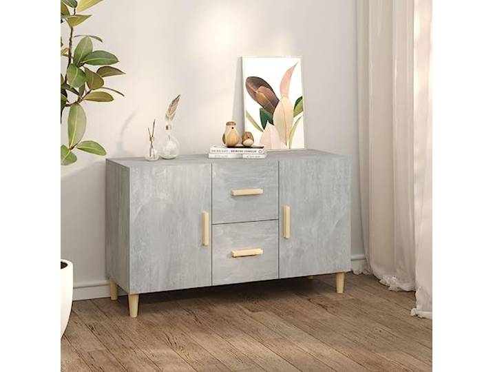 SDWEHO7 Beistellschrank Modern Stil Sideboard mit 2 Türen & 2 Schubladen, Schmaler Sofatisch Flurtisch Aufbewarhungsschrank Organisationseinheit für Wohnzimmer, Betongrau 100x36x60 cm