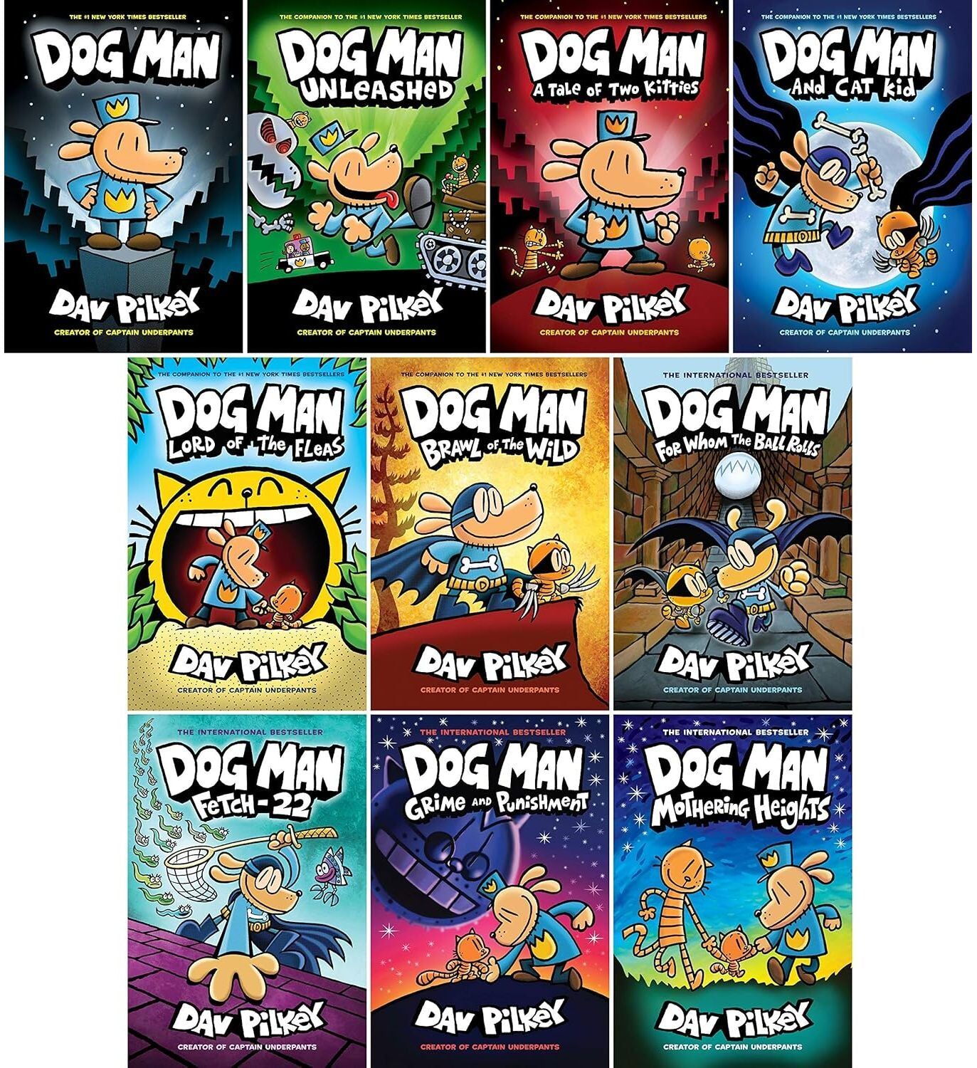 Scholastic Dog Man Series 10 Books Collection Set by Dav Pilkey Mothering Heights, Grime and Punishment, Fetch-22, For Whom the Ball Rolls, Brawl of The Wild