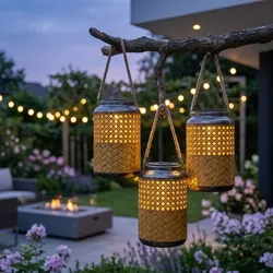 Outdoorleuchte Solar Laterne Außen Boho Deko Solarleuchte Solarlaternen für Außen Garten, hängend stehend, LED, DxH 12 x 16 cm, 3er Set
