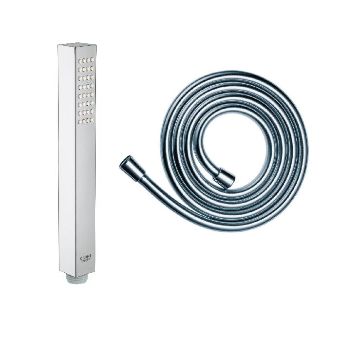 Grohe Euphoria Cube Stick Handbrause EcoJoy, wassersparend, mit Brauseschlauch, chrom, Set