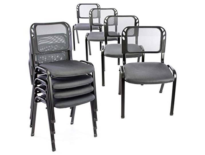 Nexos Trading 8er Set Bürostuhl Konferenzstuhl Besucherstuhl grau gepolsterte Sitzfläche stapelbar 52,5 x 45 x 80 cm Stapelstuhl Metallrahmen schwarz Anthrazit