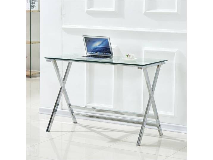 WUVRIE Bureau informatique en verre trempé transparent 110 x 55 x 76 cm bords arrondis structure métal