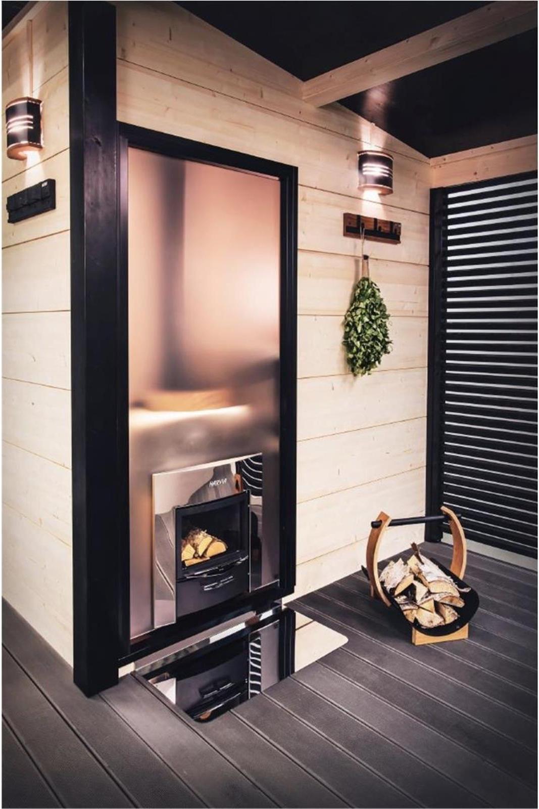 Harvia Duo Glas wand für Holzöfen Duo in der Sauna - Schwarzes Aluminium / 90 x 190