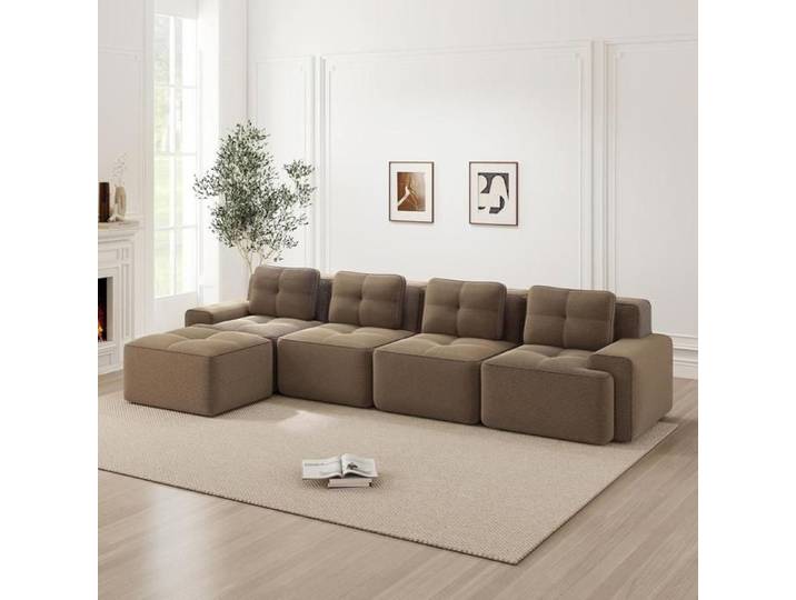 Canapé - KOMHTOM - Canapé modulable L - Velours côtelé - 4 places - Assise profonde