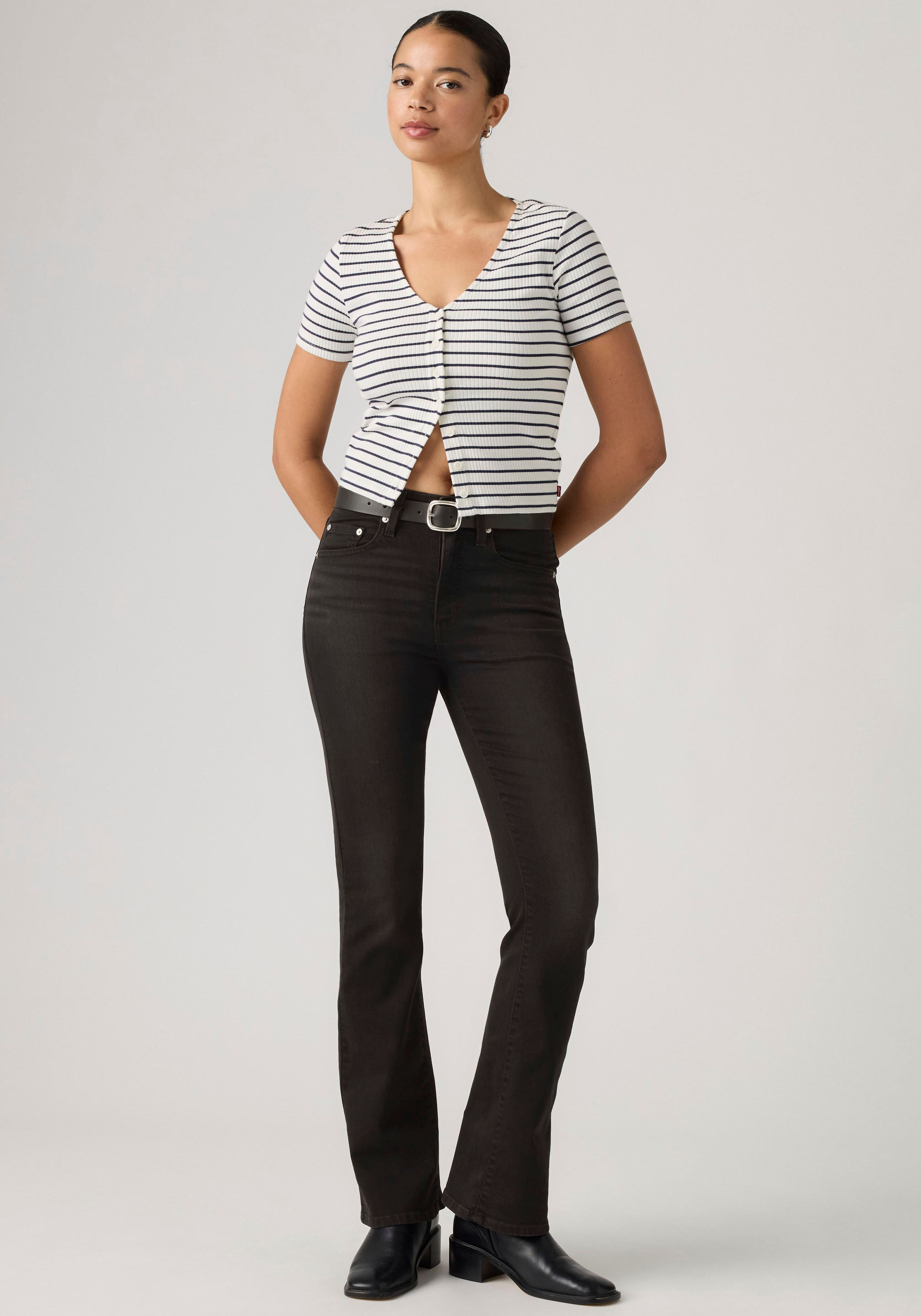 Bootcut-Jeans LEVI'S "725 HIGH RISE BOOTCUT", Damen, Gr. 29, Länge 32, braun (soot scrape bfr), Denim/Jeans, Obermaterial: 81% Baumwolle, 18% Polyester, 1% Elasthan, bootcut fit lang, Jeans Bootcut-Jeans