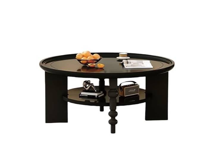 Ptasccne Runder Couchtisch aus massivem Holz mit Ablage in Schokoladenbraun Teetische for Wohnzimmer und Arbeitszimmer couchtisch