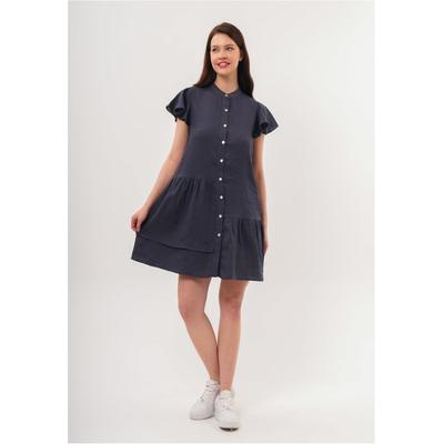 Jerseykleid FRESHLIONS "Jolin", Damen, Gr. L, EURO-Größen, Kurzarm, blau, 100% Leinen, normal, Rundhals, Kleider Jerseykleid, mit zarten Volantärmeln