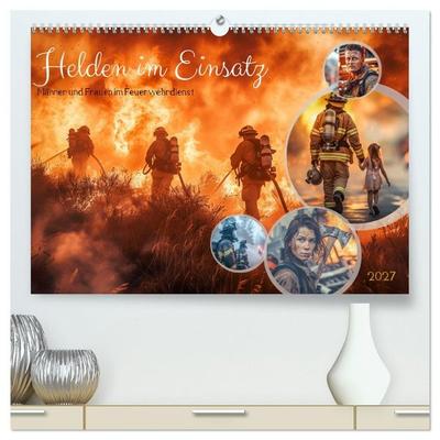 Helden im Einsatz - Männer und Frauen im Feuerwehrdienst (hochwertiger Premium Wandkalender 2027 DIN A2 quer), Kunstdruck in Hochglanz