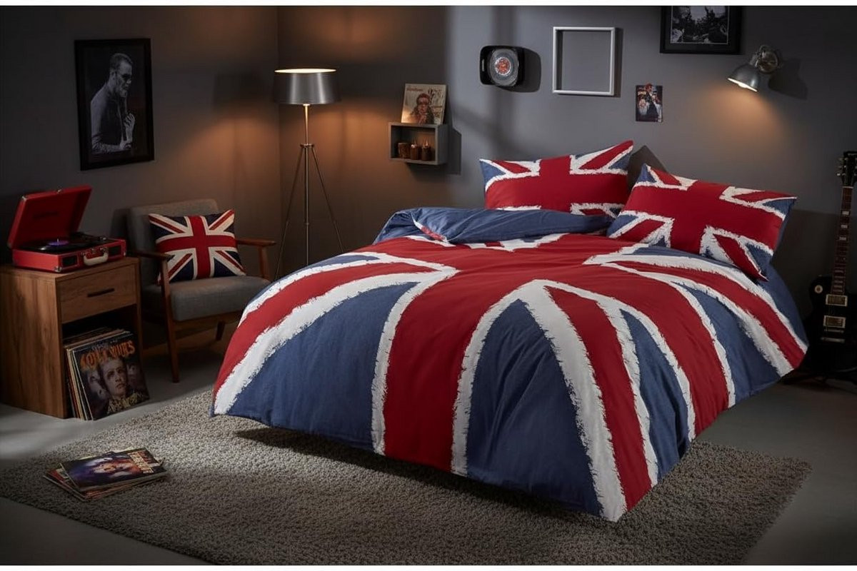 Dubbel Dekbedovertrek Britse Vlag Funky Rock N Roll Stijl Blauw Rood Wit