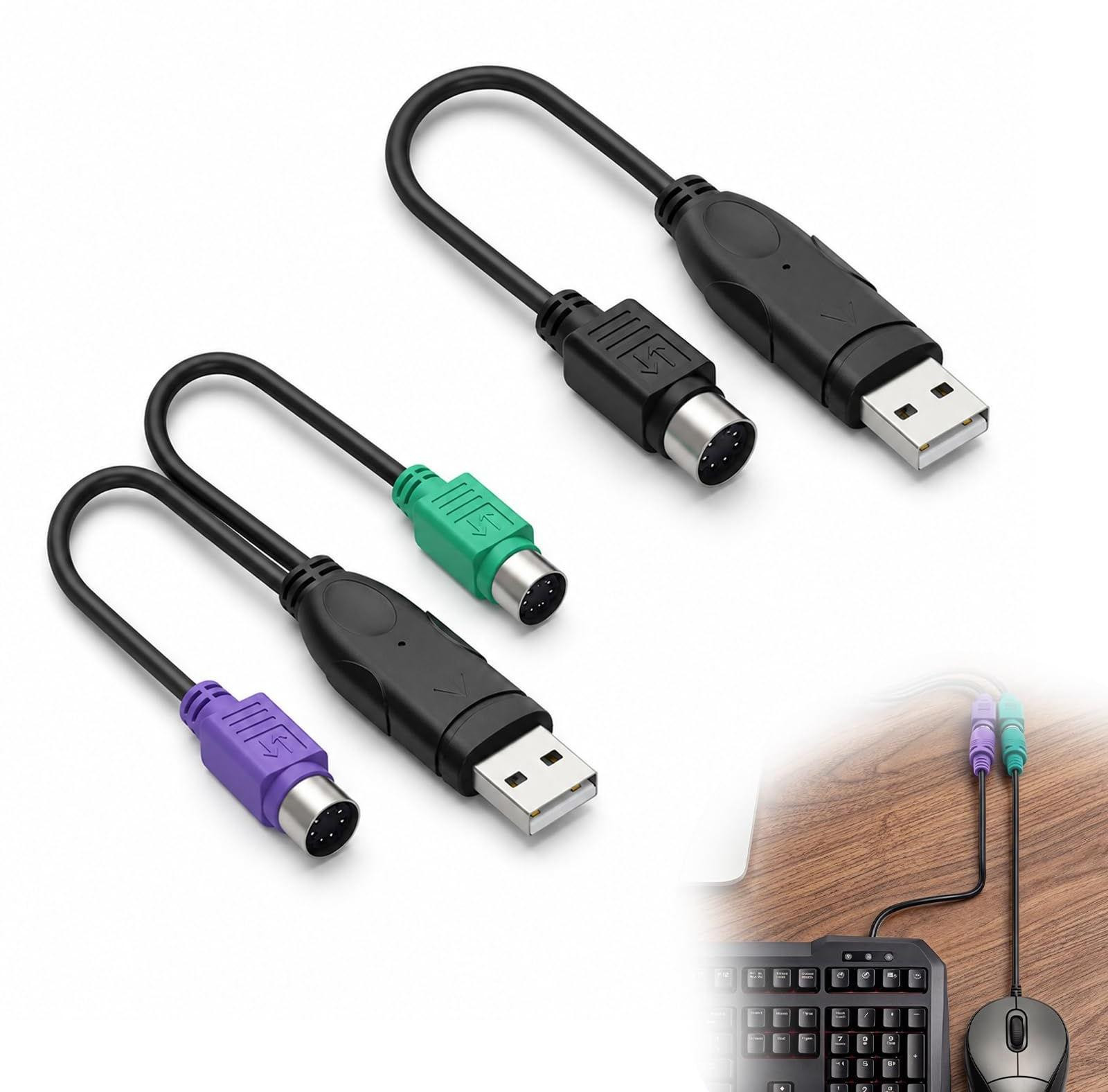 2 stuks Lustrens USB naar PS2-kabel, USB naar PS-aansluiting