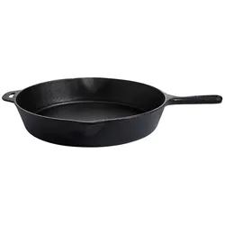 Gusspfanne mit Stiel Grillpfanne Gusseisen Feuerpfanne D: 39cm Servierpfanne