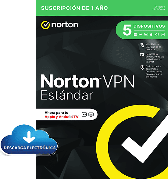 Symantec Software - Norton VPN Estándar, Suscripción de 1 año, Hasta 5 dispositivos