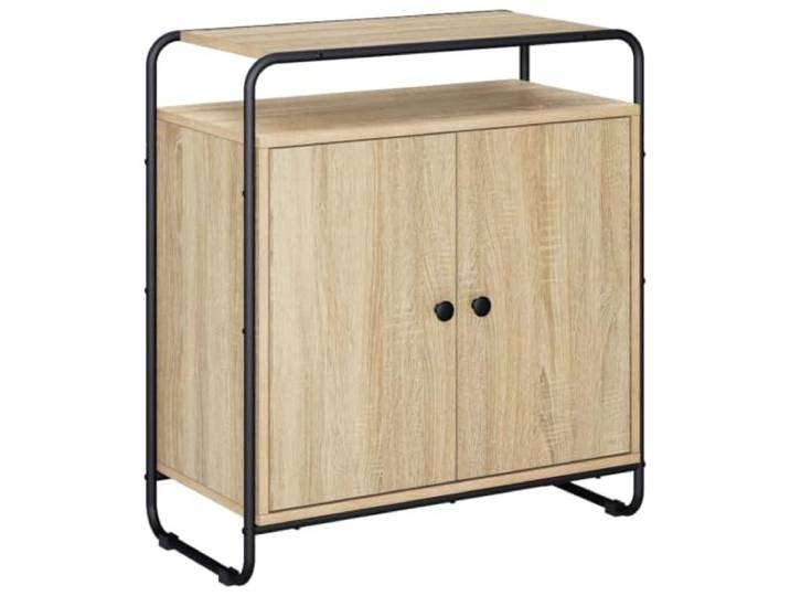 Mhdvray Sideboard Sonoma-Eiche 68x35x75 cm Kommode 2 Türen Kompakte Anrichte für Küche und Esszimmer mit Metallbeinen und offenem Fach für Geschirr und Dekoration.