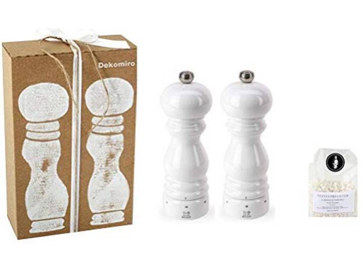 Dekomiro Set Pfeffermühle und Salzmühle Peugeot Paris weiß 18 cm u-Select Dekomiro Geschenkset mit 100 gr. Salz