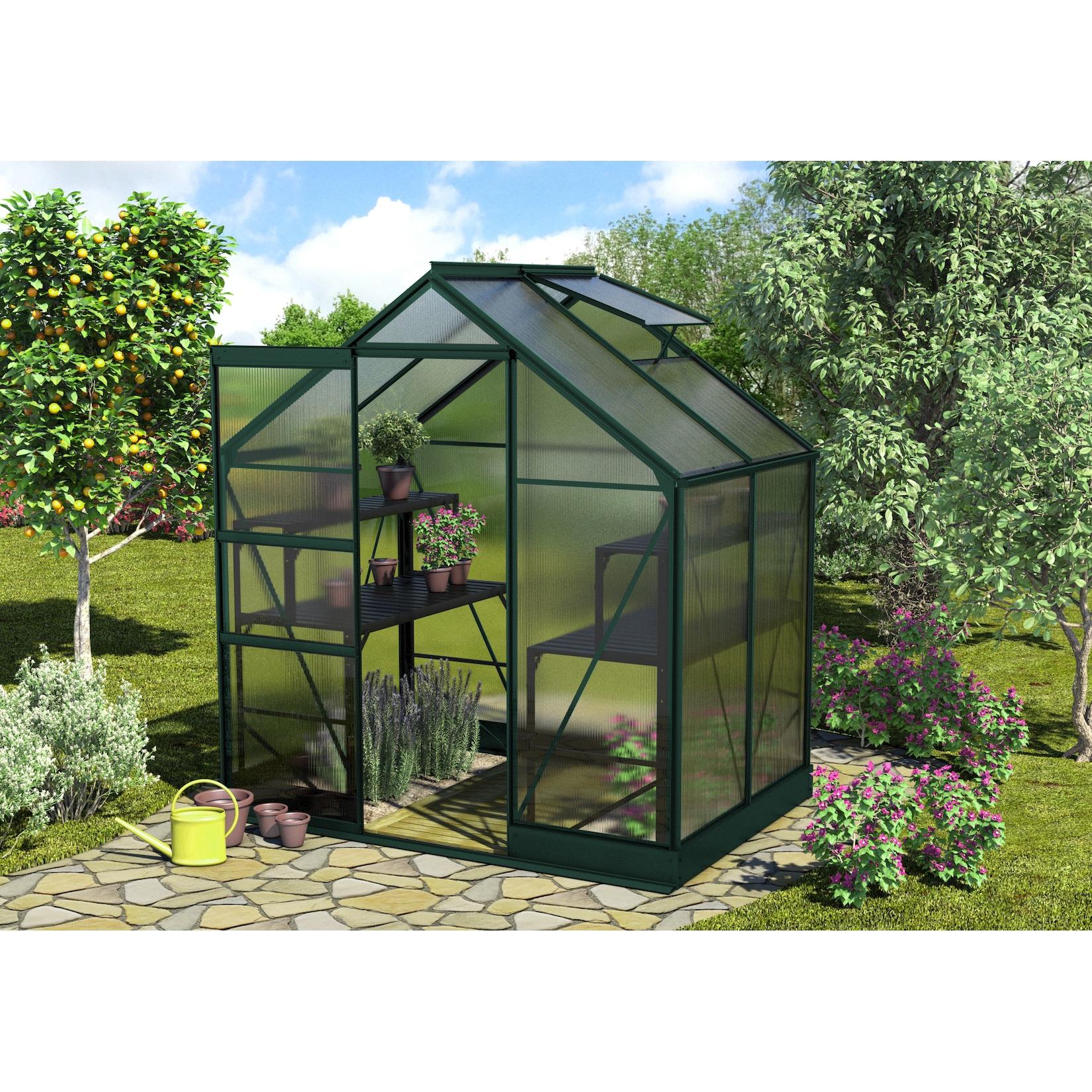 Comfort Edition Apollo 2500 HKP6mm, smaragd inkl. automatischem Fensteröffner, Alutisch und Tropschlauch für Hoch- und Frühbeet