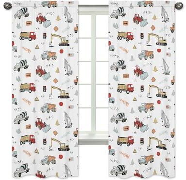 Sweet Jojo Designs Construction Truck 84in Window Treatment Curtain Panel Pair - Grey Yellow Red and Blue Transportation