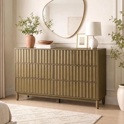 Cusp Barn "63"" Mid Century Fluted Dresser, Modern Push-to-Open Chest of Drawers, Clothes Storage Organizer, Wooden Dresser for Living Room"