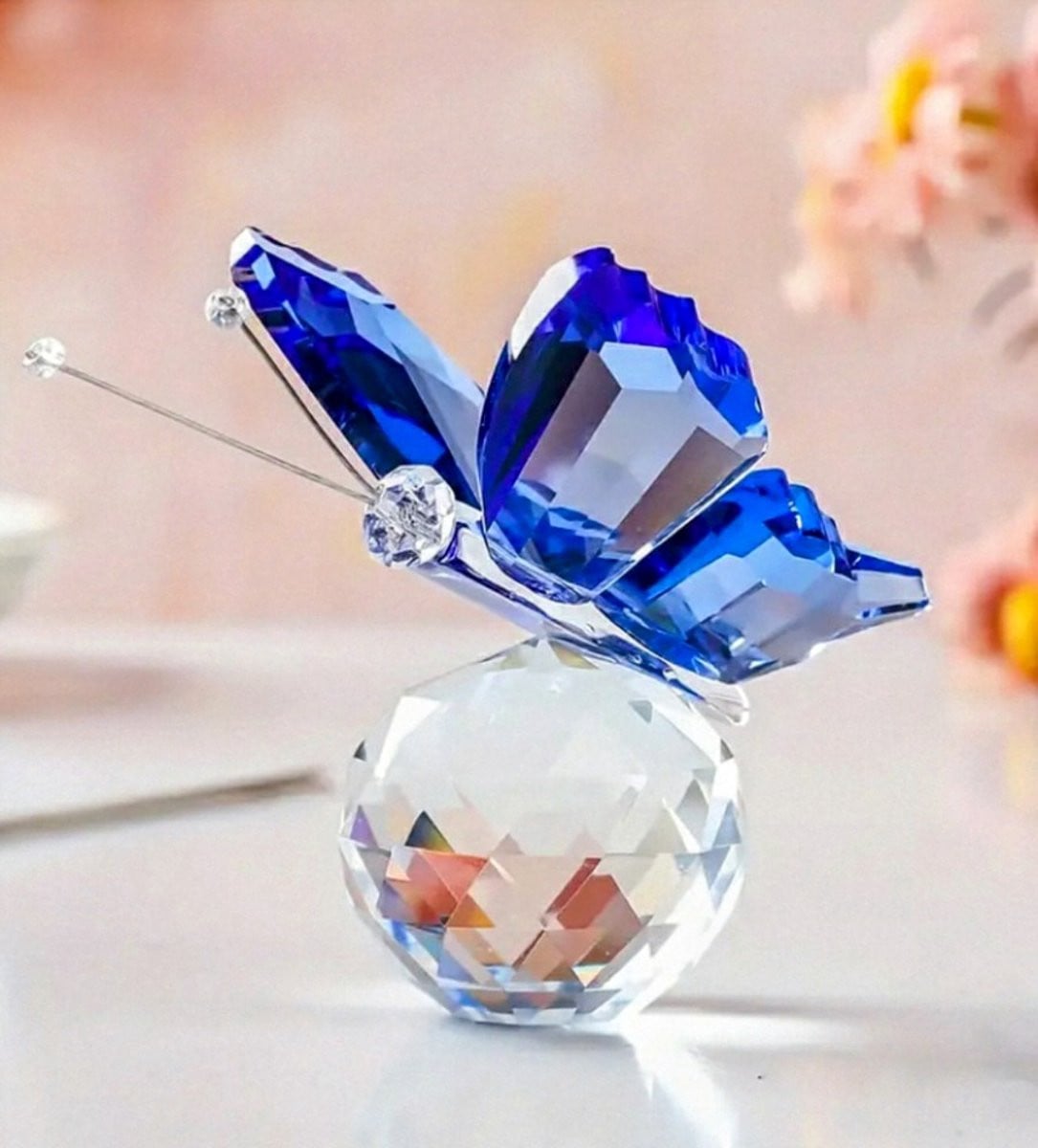 Kristallen decoratie met blauwe vlinder voor verjaardag, kerst of als cadeau