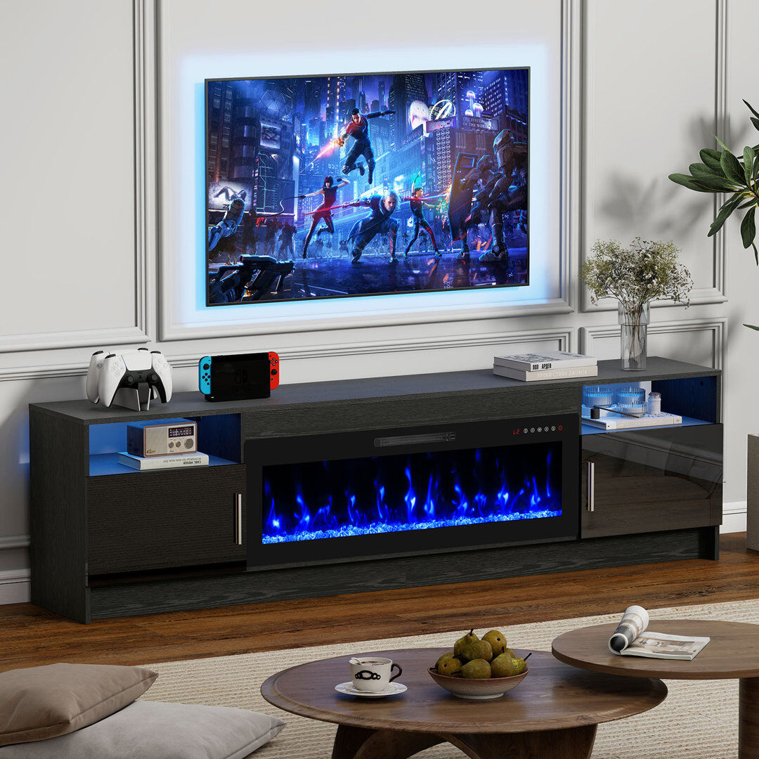 Brambly Cottage 80" Electric Fireplace TV Stand Black 88"