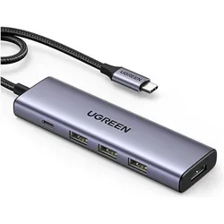 Ugreen CM511 (USB-C, 5 Ports), Dockingstation + USB Hub, Grau, Schwarz