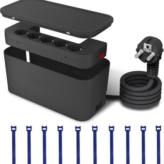 Famanu kabelorganizer met stopcontacten en USB-aansluitingen - zwart