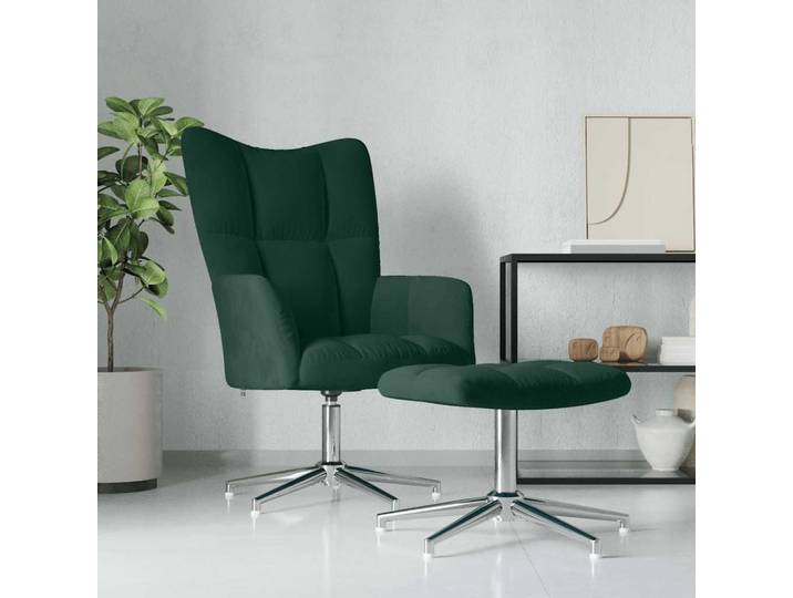 vidaXL Relaxsessel mit Hocker Dunkelgrün Samt