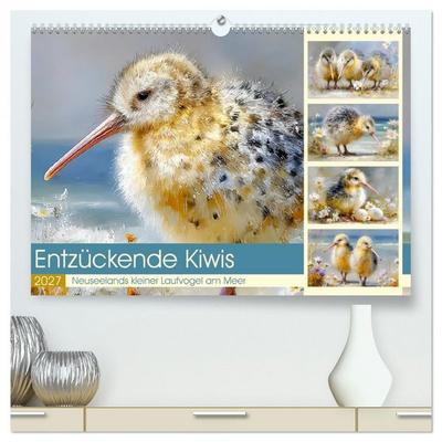 Entzückende Kiwis. Neuseelands kleiner Laufvogel am Meer (hochwertiger Premium Wandkalender 2027 DIN A2 quer), Kunstdruck in Hochglanz