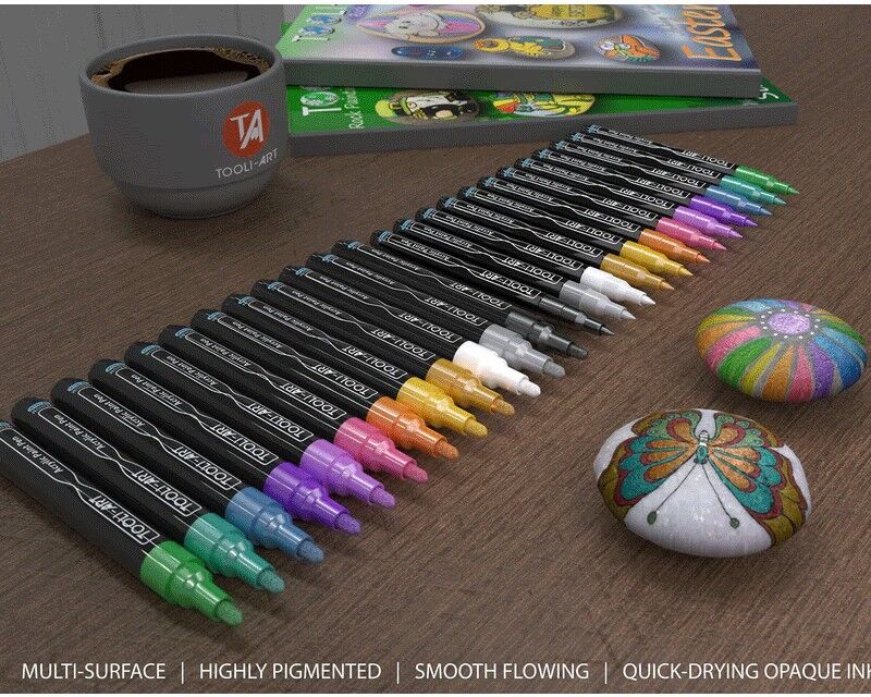 TOOLI-ART Marqueur Acrylique Set Metallic 24 (12 en 07mm et 12 en 3mm)