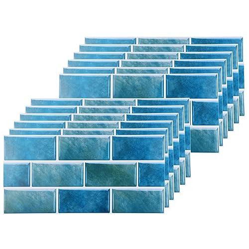 Blauwe bakstenen tegelstickers voor badkamer en keuken, waterdichte zelfklevende vinyl wandtegelstickers, 30 x 15 cm