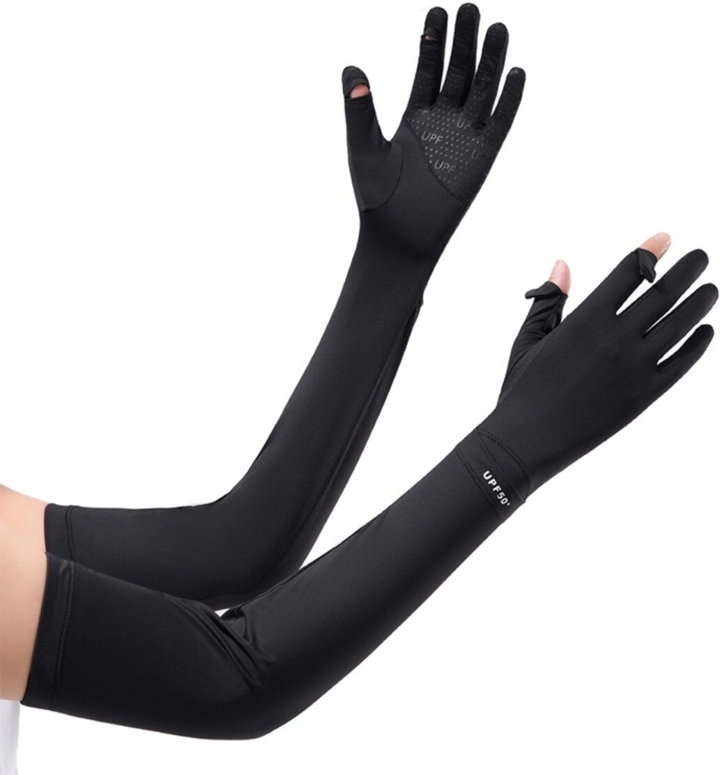 INF Sonnenschutz-Armärmel Paar — UV-Schutz, Kühlendes Nylon+Spandex, Touchscreen-kompatibel Schwarz