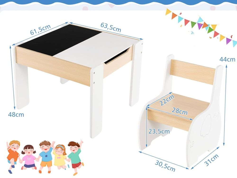 Giantex Ensemble table et chaises enfants plateau rabattable Blanc 64x48x62cm