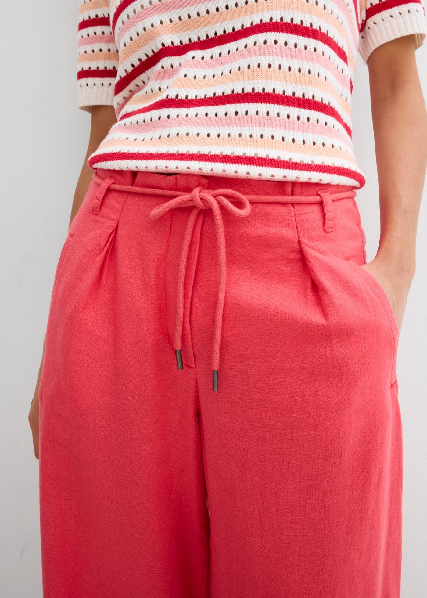Paperbag-Hose BONPRIX, Damen, Gr. 46, N-Gr, paradiespink, Obermaterial: 55% Leinen, 45% Viskose, loose fit lang, Hosen Paperbag-Hose, weites Bein, aus Leinen und Viskose, mit Seilgürtel, lockere Passform