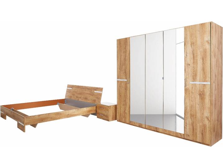 Schlafzimmer-Set WIMEX Anna , beige (plankeneichefarben), B/H: 180cm x 200cm, Schlafzimmermöbel-Sets