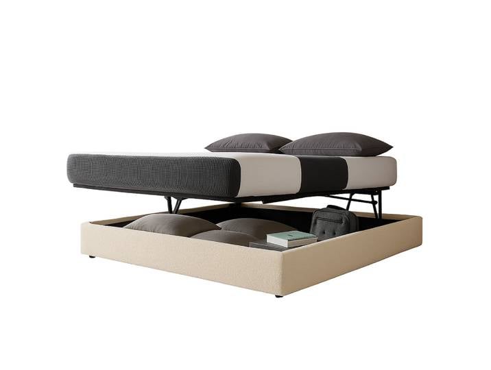 Lit coffre parallèle en bouclette sable 200x200cm