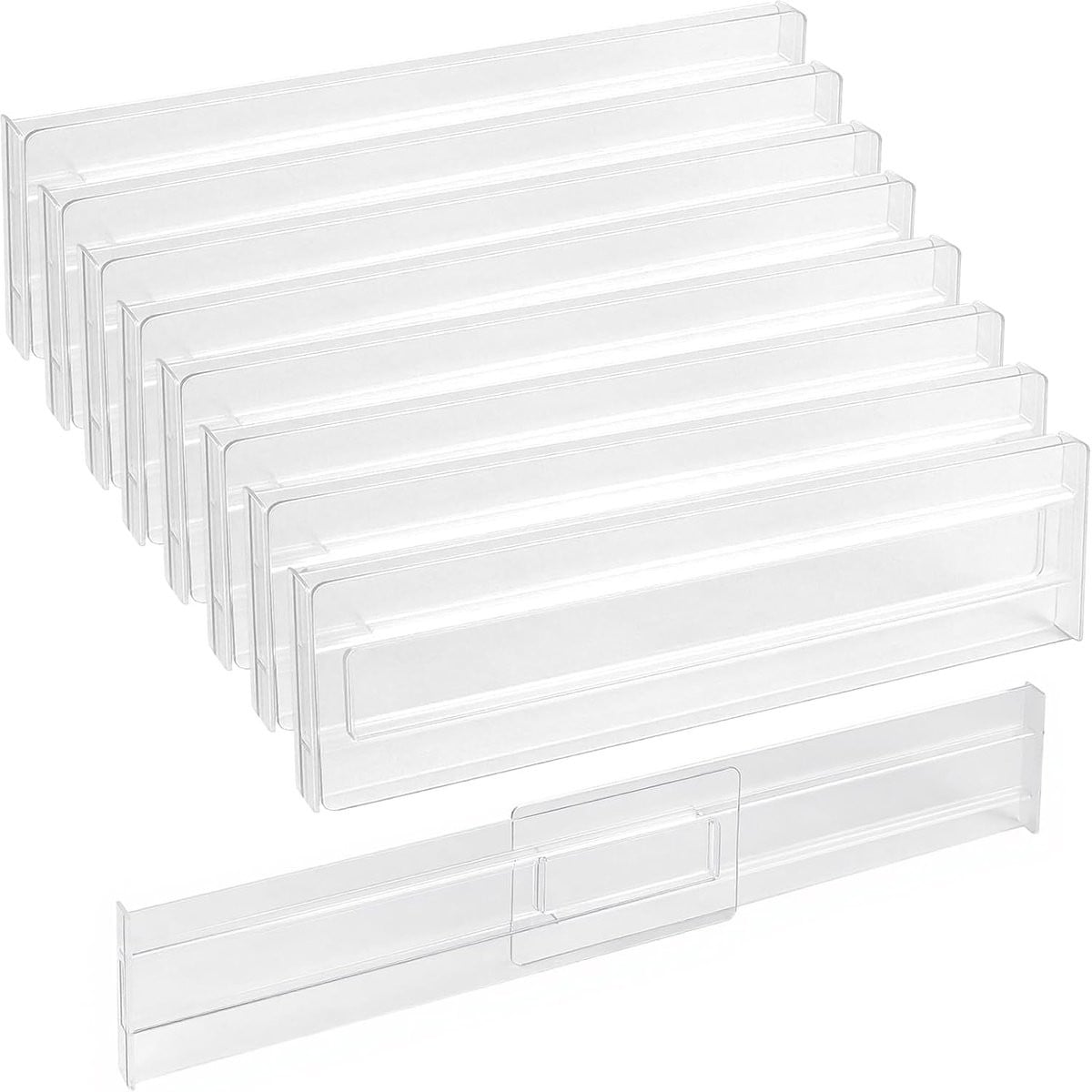Thijox 8 stuks verstelbare ladeverdelers, transparante kunststof lade-organizer voor keuken, badkamer en slaapkamer, 27,5-52 cm