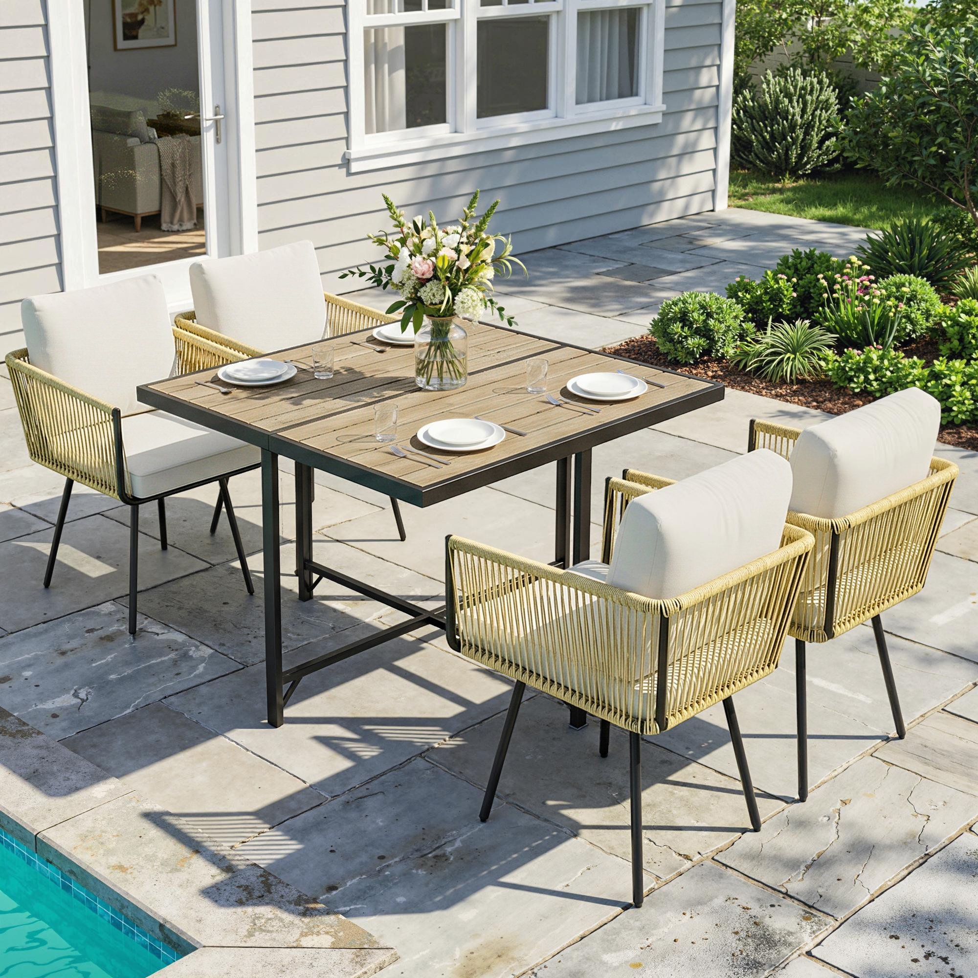 Outsunny Set da Giardino 5 Pezzi con Tavolo in Legno-Plastica   Aosom Italy