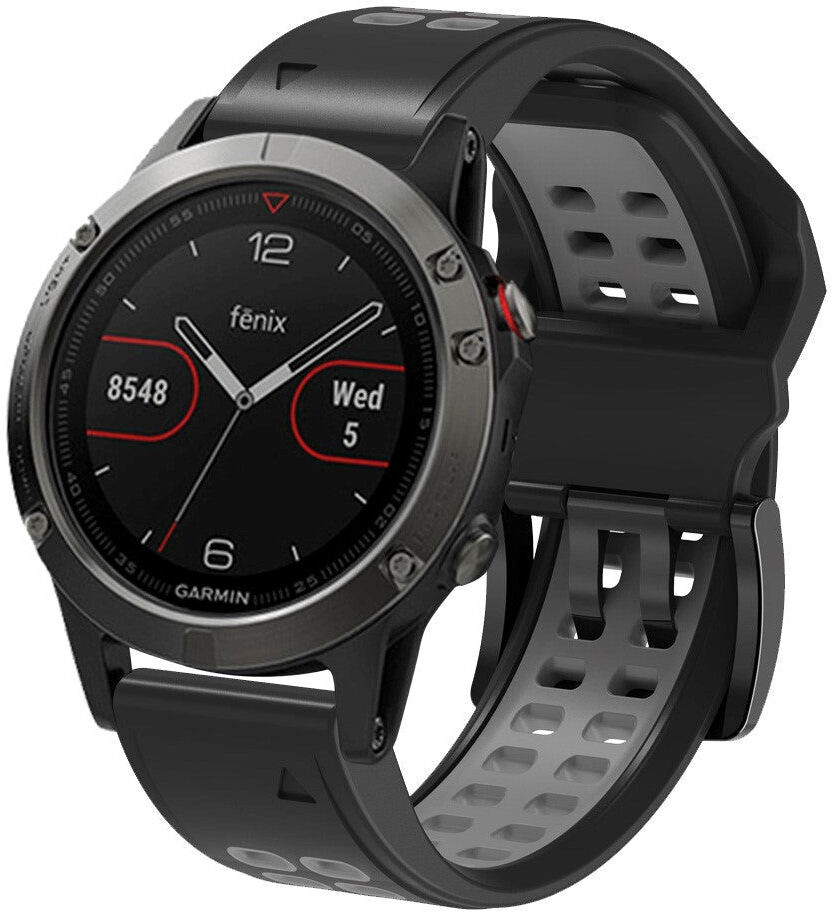 INCOVER Garmin Universal Dobbelt-hullet Silikone Rem (26mm QuickFit) - Sort / Grå