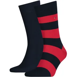 TOMMY HILFIGER Herren Socken - Rugby Sock, Strümpfe, Streifen, uni/gestreift, Vorteilspack 4 PAAR / Rot / 39-42