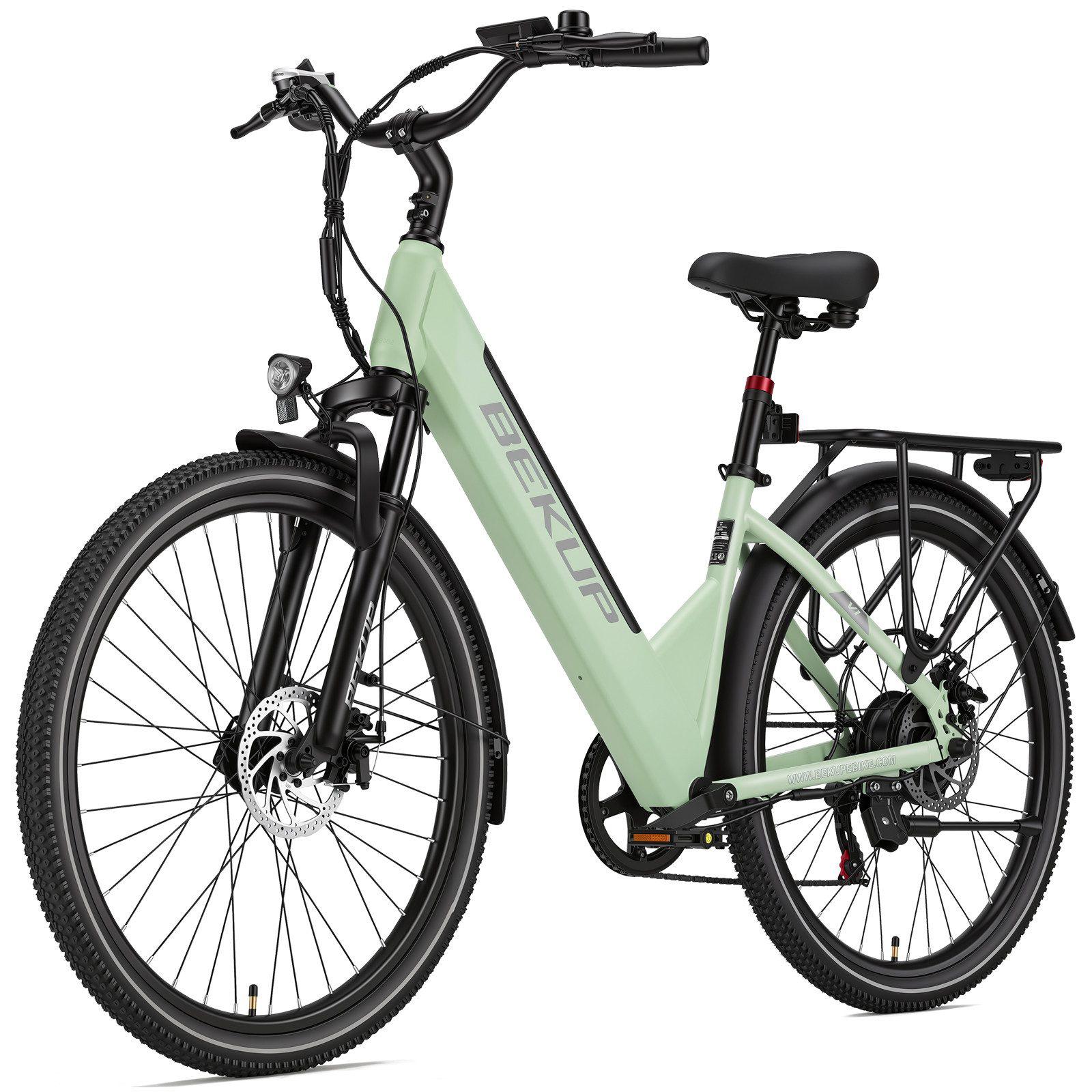 E-Bike Cityrad V1 26 Zoll Tiefeinsteiger, 522 Wh Akku, 45 Nm, Shimano 7-Gang 7 Gang Shimano Shimano Tourney TZ Schaltwerk, Kettenschaltung, Heckmotor