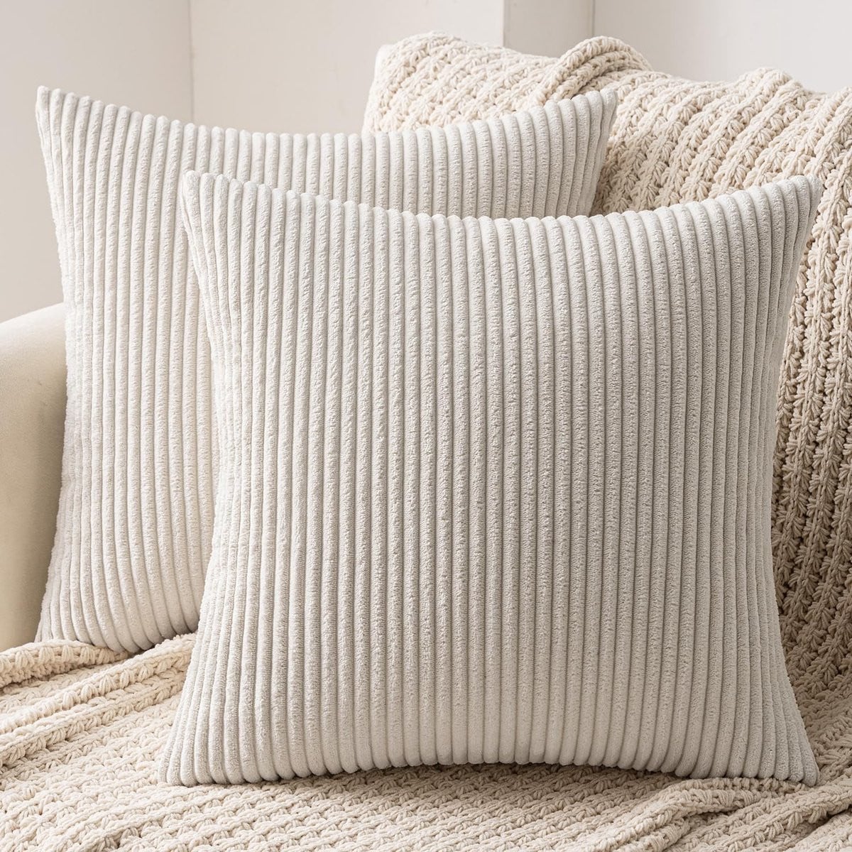 Set van 2 Corduroy Kussenhoezen - Beige