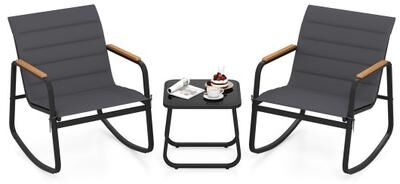 Costway 3 Piece Outdoor Rocking Bistro Set Porch Rocker Chairs-Gray