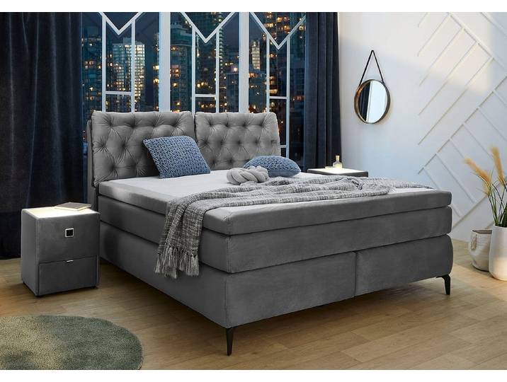 Jockenhöfer Gruppe Boxspringbett CHELSEA inkl. 7-Zonen-TTFK-Matratze H3/H4 und Topper, 9 cm Kaltschaum-Topper, samtähnlicher Bezug, Liegefläche 180x200 cm