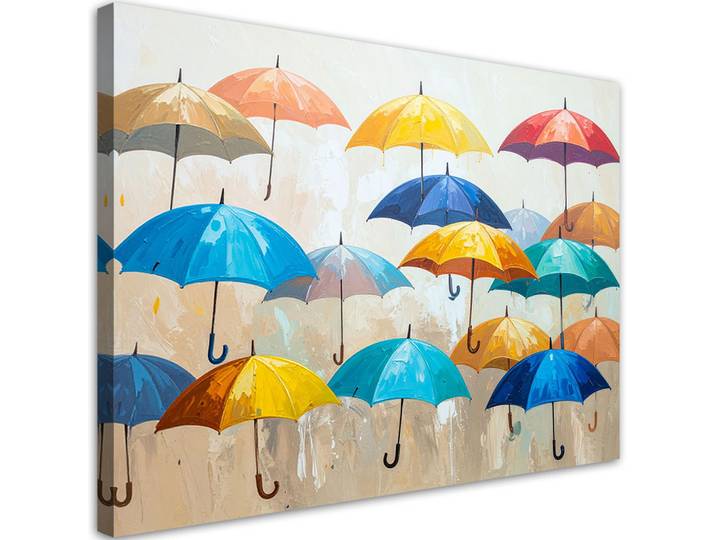 Feeby Leinwandbild Bunte Regenschirme 100x70cm, Mehrfarbig, Abstrakt, Rechteckig, 100x70 cm, Bilder & Rahmen, Bilder, Leinwandbilder