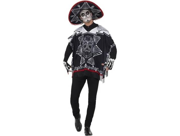 Smiffys Day of the Dead Bandit Costume, Black & White