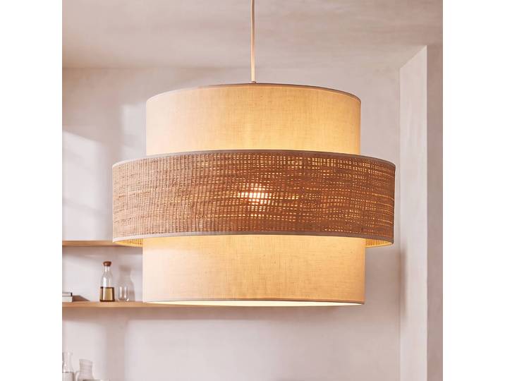 Hängeleuchte Space Duolla, creme / amber, für Schlafzimmer, Textil / Stoff / Seide, Junges Wohnen