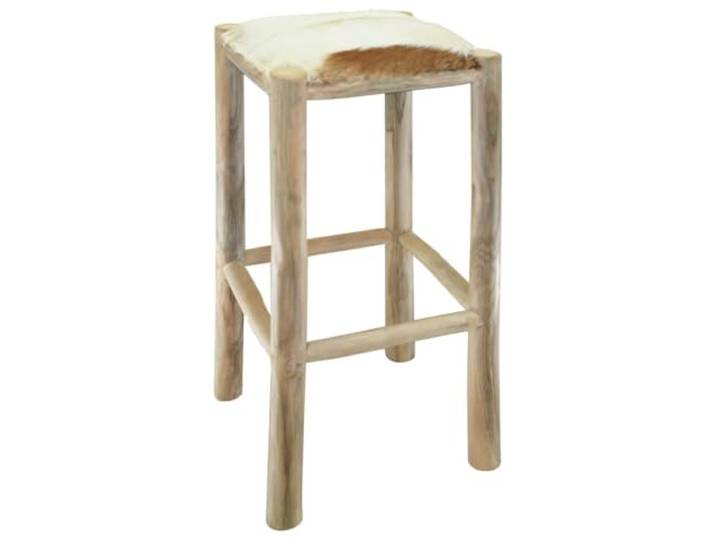 HGPOTUY Barhocker Ziegenfell und Teak Massivholz Massives Teakholz, 100% echtes Ziegenfell, weiche Polsterung, fertig montiert, max. 110 kg
