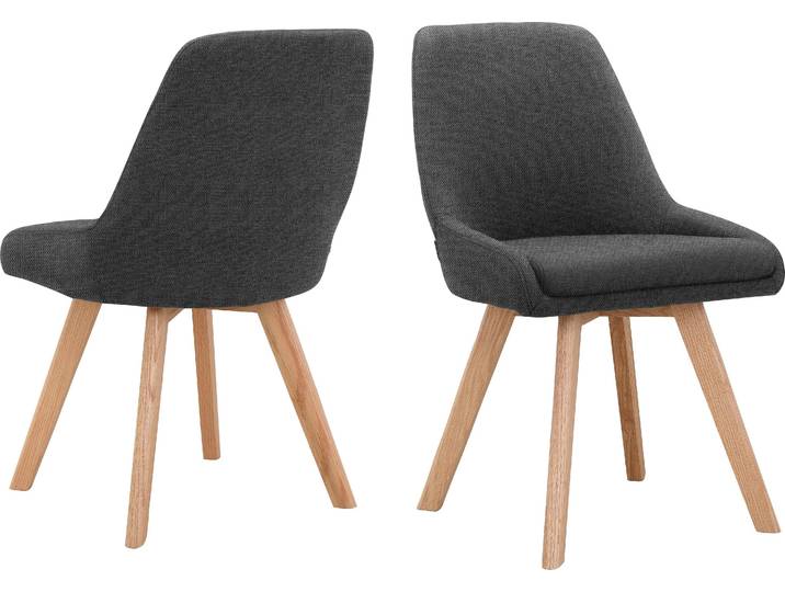 Esszimmerstuhl GOODPRODUCT Dilla , grau (anthrazit, massive eichenholzbeinen), B:50cm H:82cm T:58cm, Metall, Stühle, Esszimmerstuhl, Webstoff Bezug, Massivholz Gestell, Sitzhöhe 48 cm