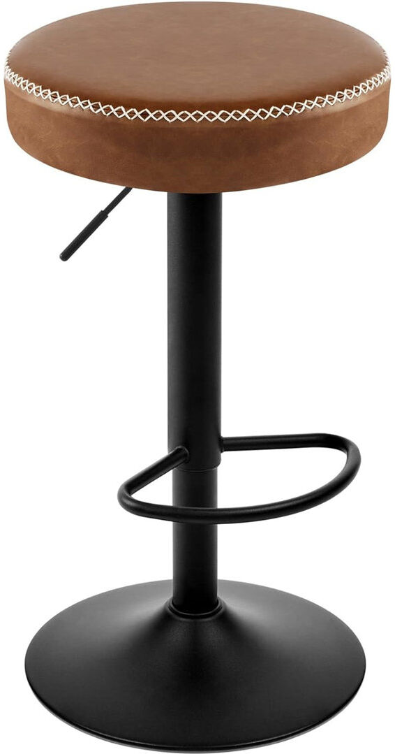 George Oliver Sutherby Swivel Round Bar Stool, Height Adjustable, Metal Frame, Vintage Faux Leather Brown 1