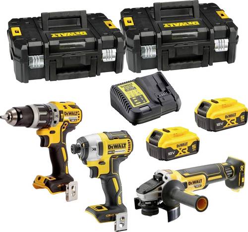 DEWALT DCK384P2T-QW DCK384P2T-QW Werkzeugset Akku-Schlagbohrschrauber, Akku-Schlagschrauber, Akku-Winkelschleifer, Akku, Akku-Ladegerät 8teilig
