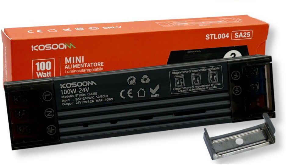 Kosoom Sa25 Mini Alimentatore Switching Slim 24v 100w 4,16a Dimmerabile Ip20 Con Regolazione Luminosità